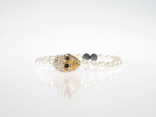 Armband Skull Guld South Sea Shell Vit